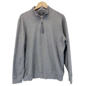 Magaschoni Sweater Mens Medium 1/4‎ Zip Mock Neck Gray Minimalist Classic Dad